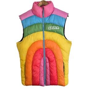 Size Small – Salem7 Neon Rainbow Puffy Zip-Up Vest Jacket